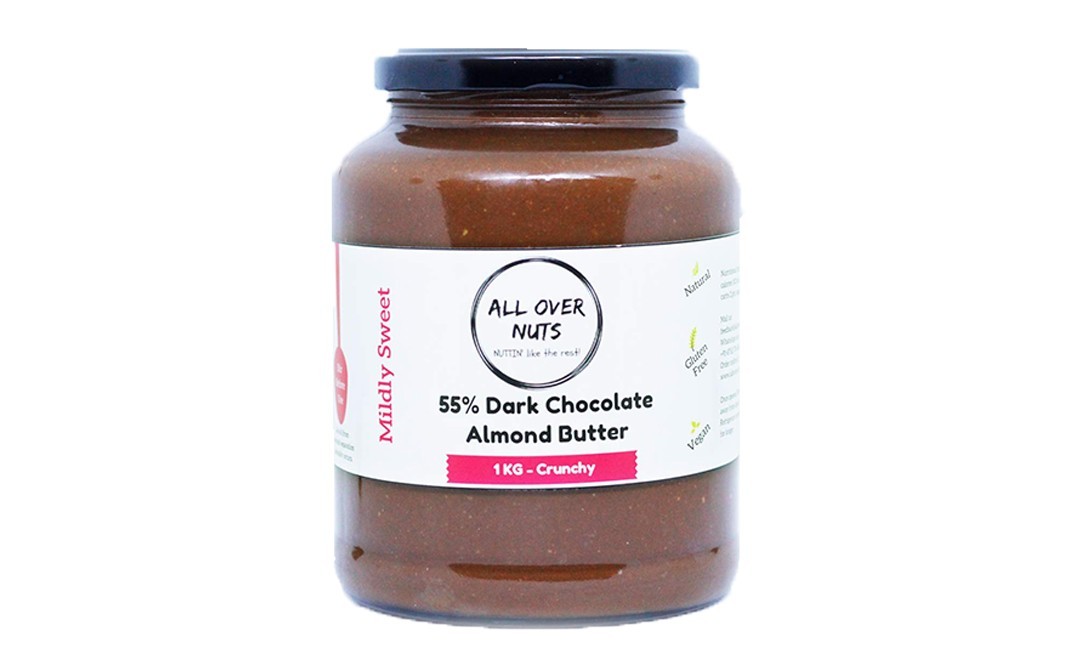 All Over Nuts 55% Dark Chocolate Almond Butter Crunchy   Glass Jar  1 kilogram